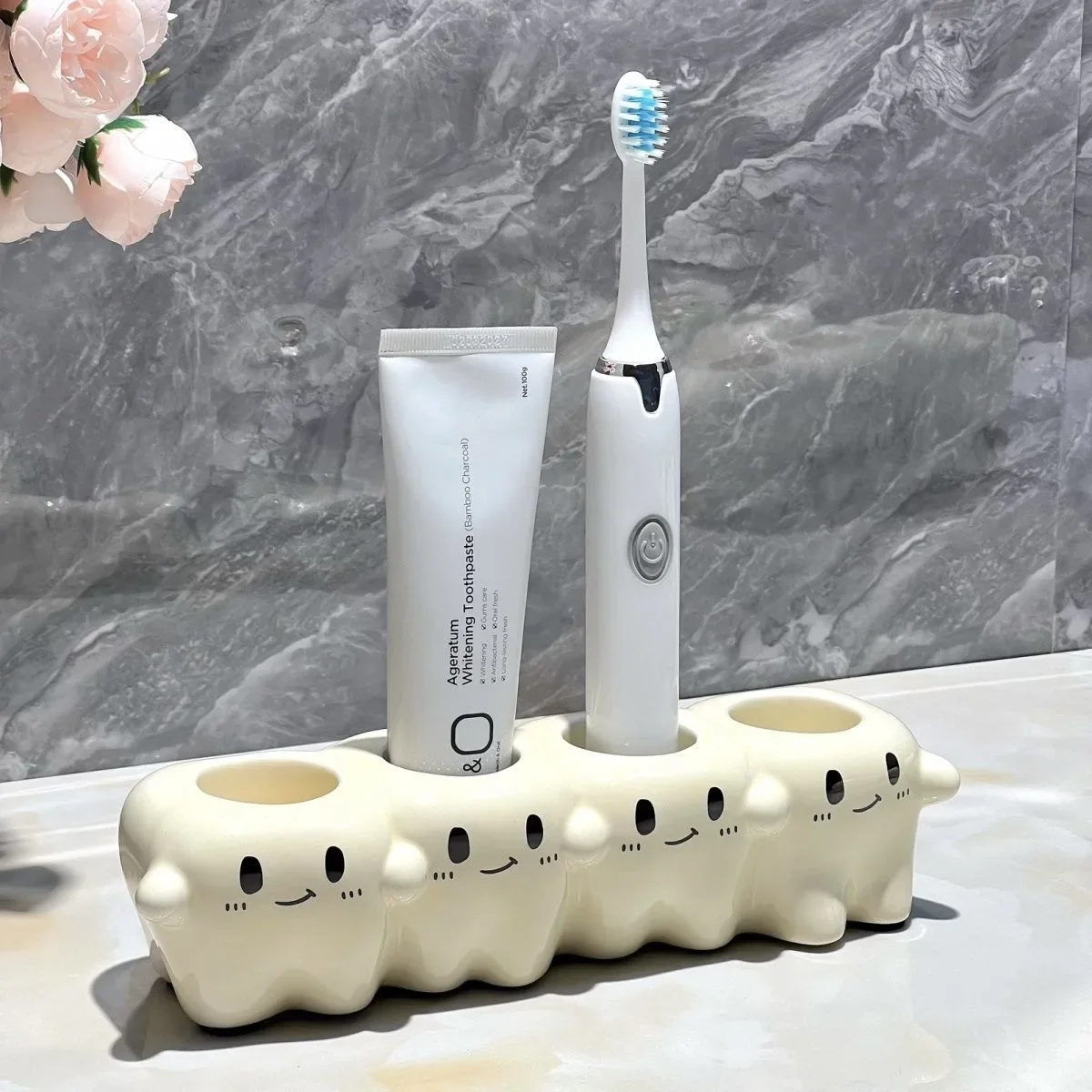 Ceramic Toothbrush Holder 1/2/3/4 Holes Creative Electric for Bathroom Storage Bathroom Accessories