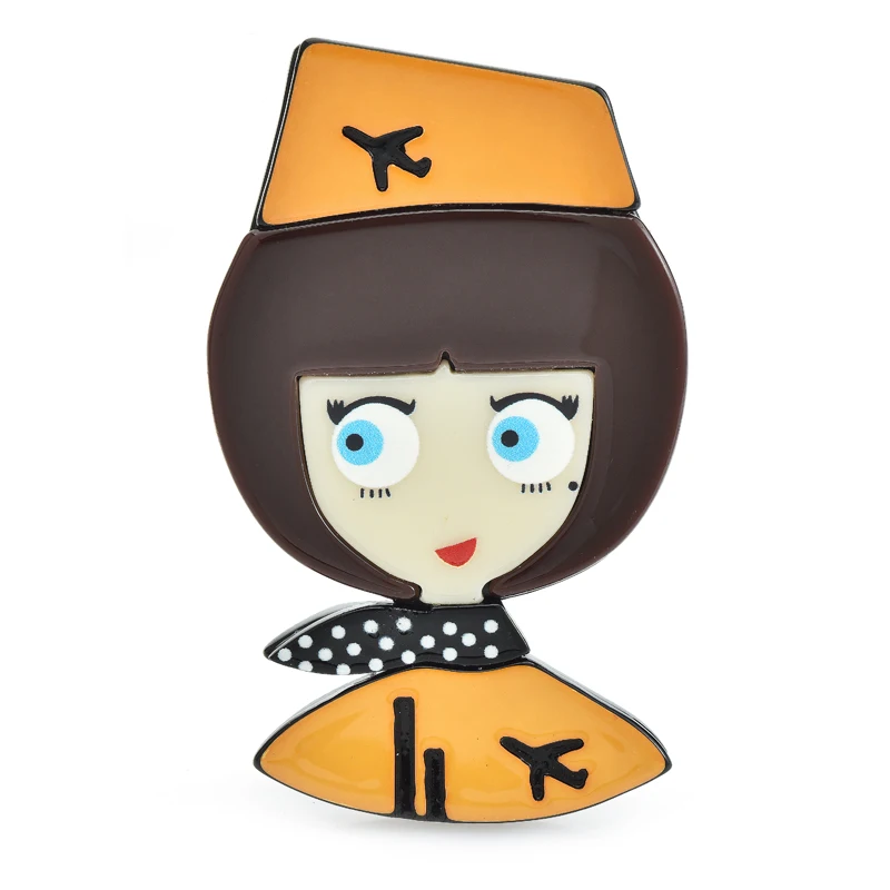 

Wuli&baby Acrylic Airline Stewardess Brooches Beautiful Lady Girl Figure Party Office Brooch Pins Gifs