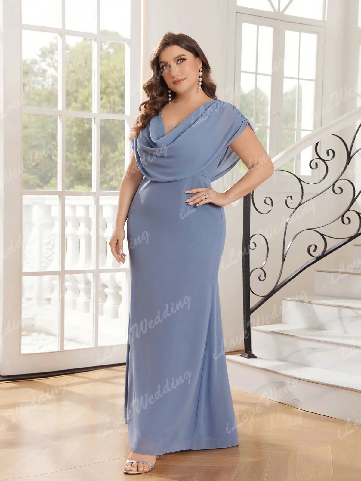 Plus Size V Neck Chiffon Evening Dresses 2025 Cap Sleeves Elegant Bridesmaid Dress Floor Length Wedding Party Gowns Customized 3