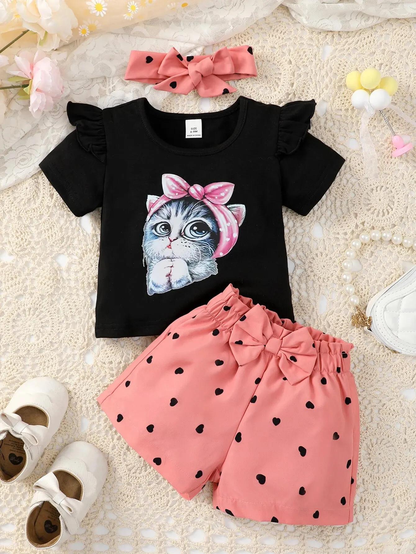 Kids Clothes Set Summer Baby Girl Suit Short Sleeved Shorts Bow Fashion 6m 3y
