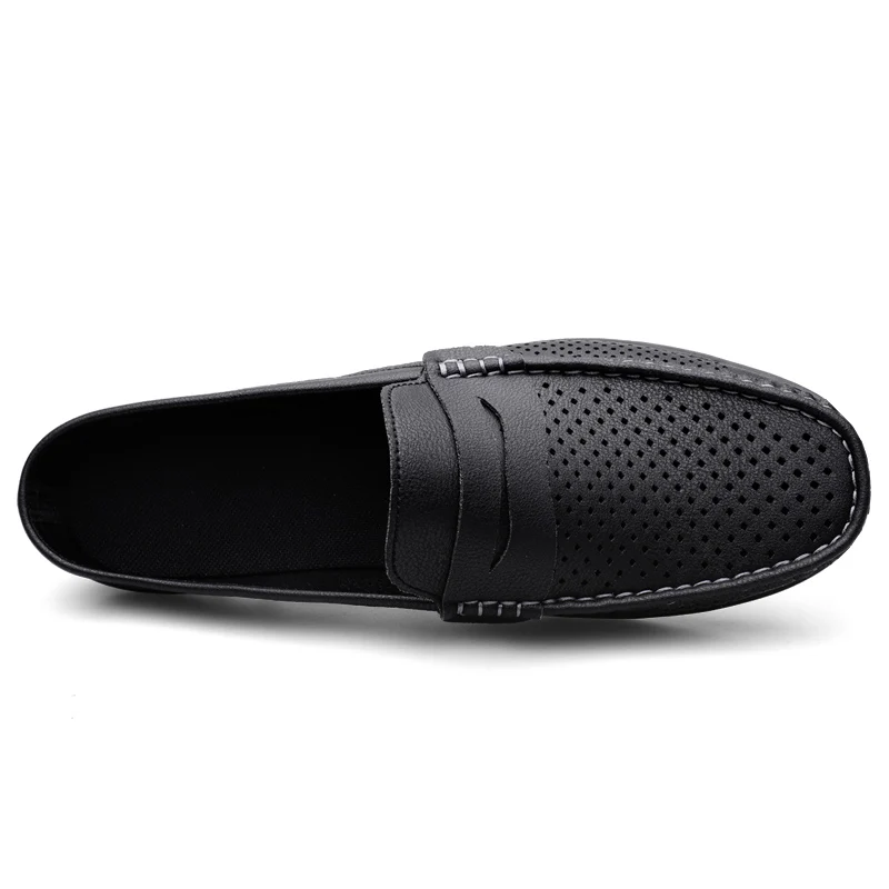 Summer Men Breathable Half Shoes Casual Leather Shoes White Black Slip On Loafers Shoes Big Size 46 47 Dropshipping 6