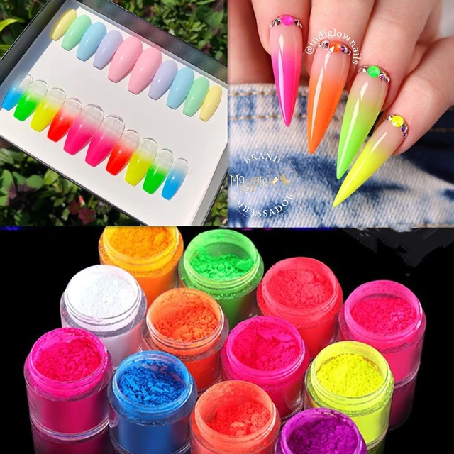 1Box Neon Pigment Powder for Nails Fluorescence Iridescent Glitter Color  Gradient Dust for DIY Gel Nail Polish Tools Decorations