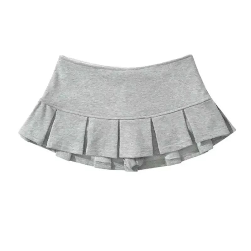 Mooyufon tissu Y2K Mini jupe femmes taille basse large plissé gris clair Sexy Vintage a-ligne jupe plissée décontracté Skort été