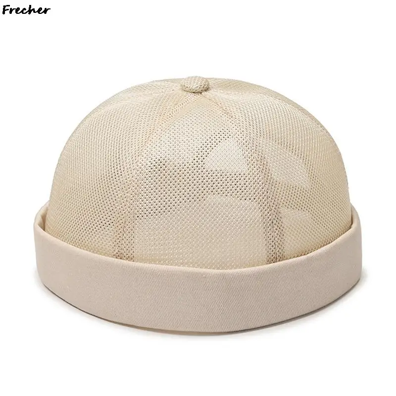 Breathable Mesh Unisex Melon Cap Solid Color Summer Brimless Hat Hip Hop Skullcap Street Style Beanies Hats Fashion Headwear