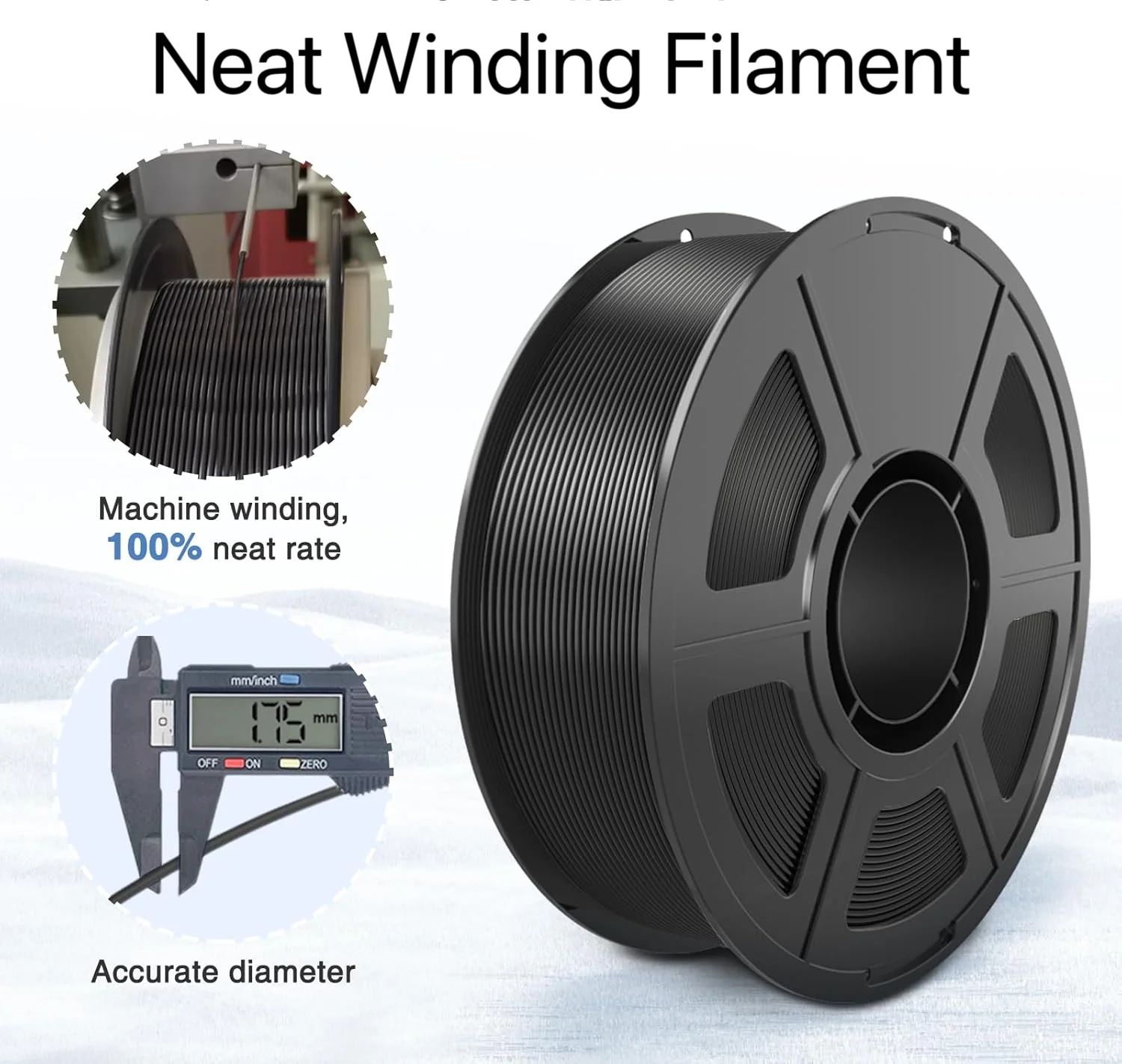 실크 필라멘트 1.75mm, 깔끔하게 감긴 3D 프린터 필라멘트, 치수 정확도 +/- 0.02mm, 실크 블랙 250g