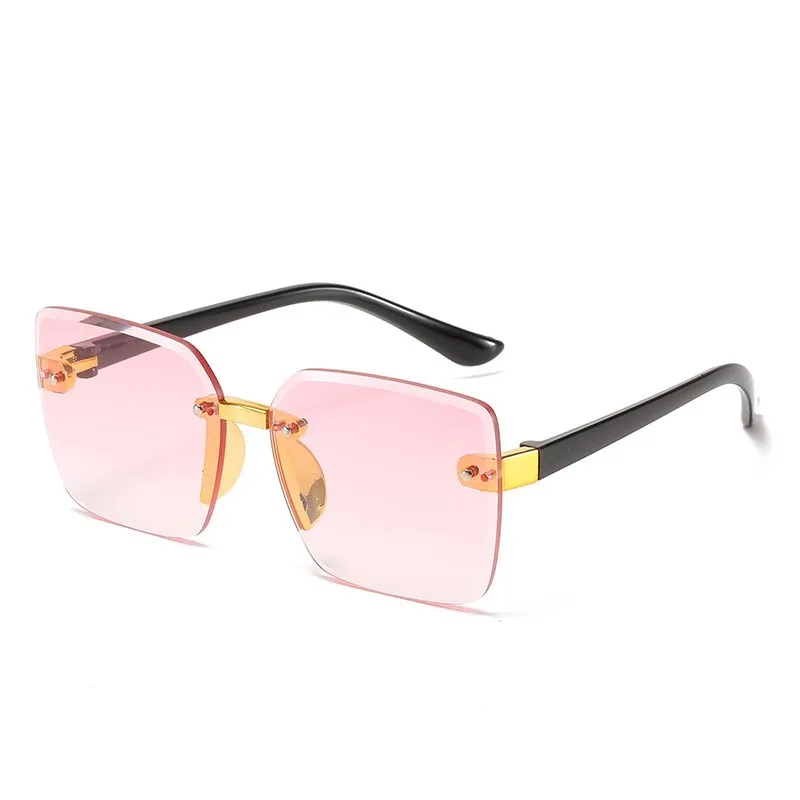 New Stylish Rimless Children Cat Eye Sunglasses Fashion Kid Square Pink Gradient Sun Glasses Boy Girl Goggle UV400 Eyewear