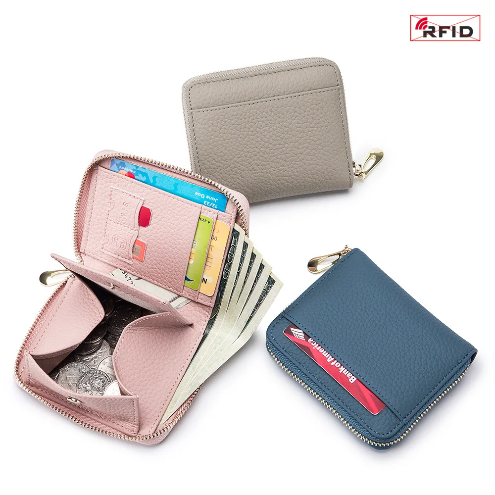 Women Wallet RFID Blocking Multi-function Card Wallets Leather Zipper Bifold Purse with SIM Card Slot