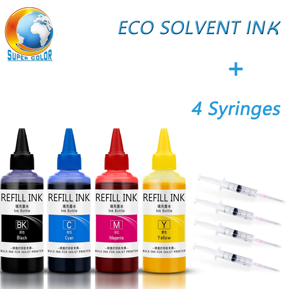 Conjunto Eco Tinta Solvente para Epson para Roland para Mimaki ou Dx4 Dx5 Dx6 Dx7 Impressão Impressora à Base de Água Recarga Ink Kit 400 ml