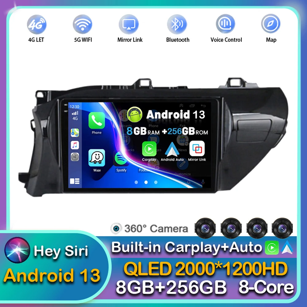 

Android 13 Carplay Car Radio For Toyota HILUX REVO VIGO IMV 2016 2017 2018 2019 2020 Multimedia Player Stereo GPS DSP 360 Camera