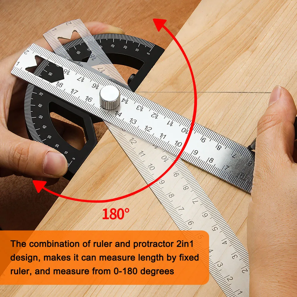 Magnetic Straight and Angle Measuring Ruler Woodworking Scribe Ruler Detachable Angle Gauge Double Scales Free Combi