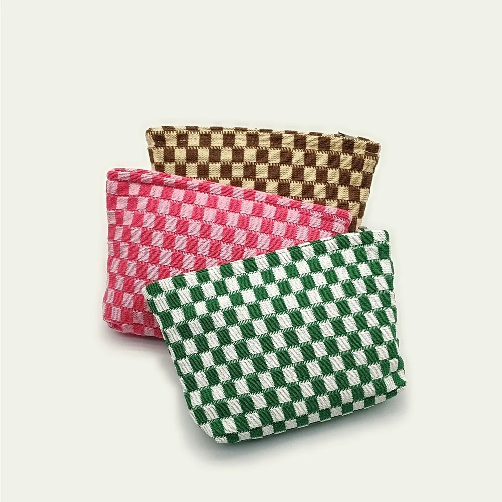 

Cosmetic Bags Large Checkered Makeup Bag Canvas Travel Toiletry Bag Organizer Cute Storage Pouch for Makeup Brushes for Women