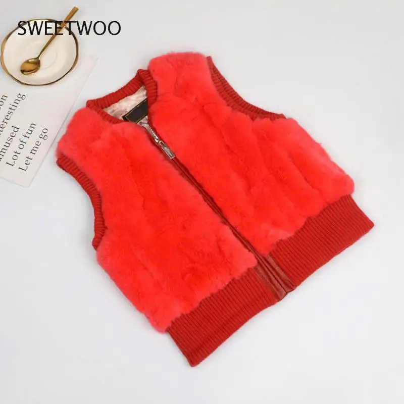 Autumn Winter Fur Vest Ladies Coat Woman Vest Child Short Rex Rabbit Fur Womens Tops Blouses Boys Girls Parent Tide Slim 2022