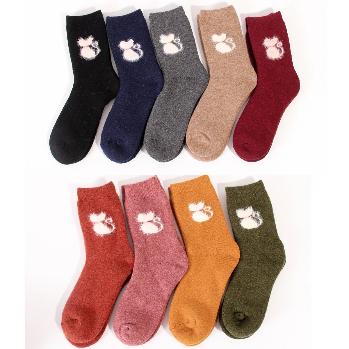 

3 Pairs Thickened Winter Cute Cat Wool Socks Extra Thick Warm Colored Women's Socks