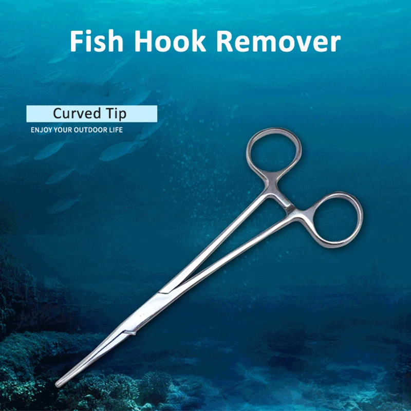 Stainless Steel Fish Hook Remover Hemostatic Forceps Fishing Pliers Curved  Tip Clamps Line Cutter Fishing Tackle Tool Accessorie