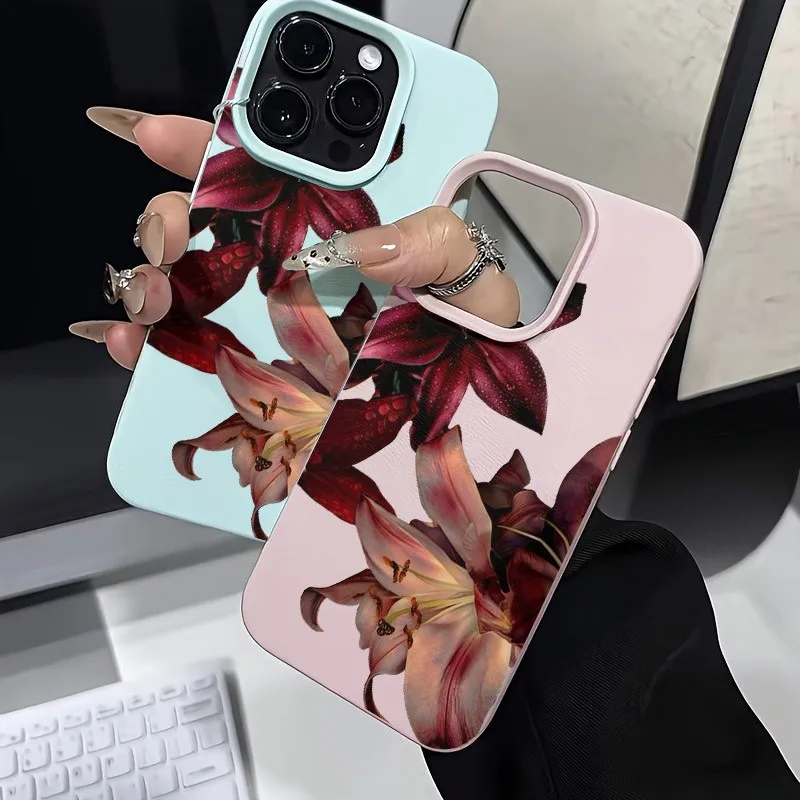 Red Lily Flower Design Shockproof Silicone Soft Phone Case
