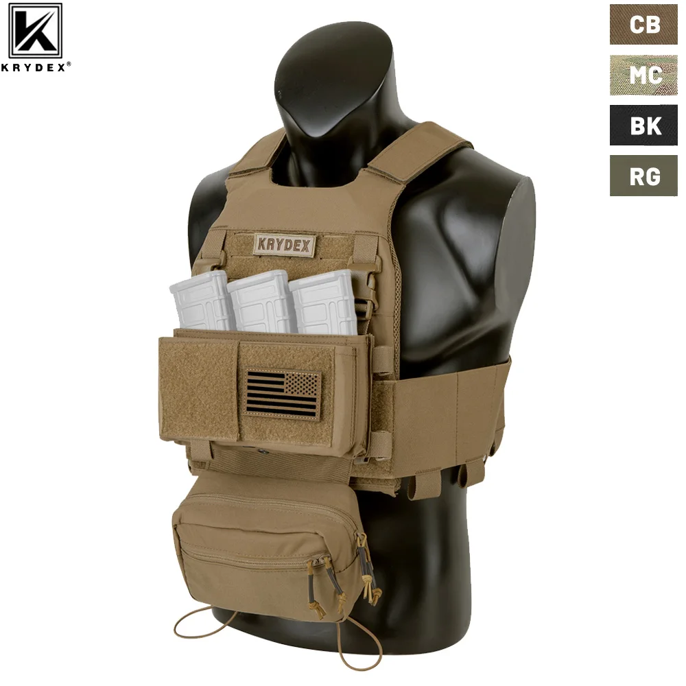 

KRYDEX Low Vis Slick Tactical Vest Plate Carrier With Elastic Cummerbund Micro Fight MK3 Panel Chassis Drop SACK Pouch Camo Vest