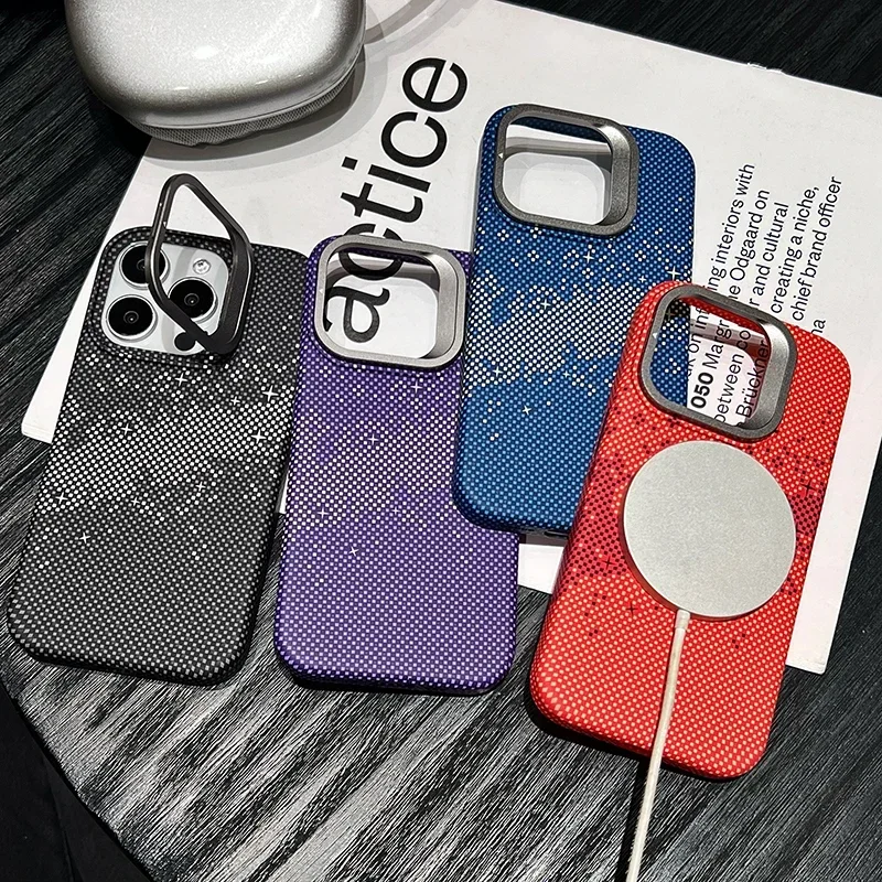 Magnetic Charging Phone Case with Alloy Lens Holder - Carbon Fiber Pattern, Drop Resistant Design