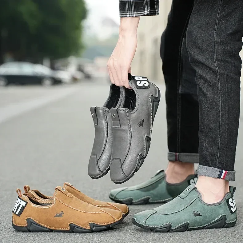 Trendy men's short boots retro street anti slip waterproof flat bottomed slip on shoes business versatile men's casual shoes
