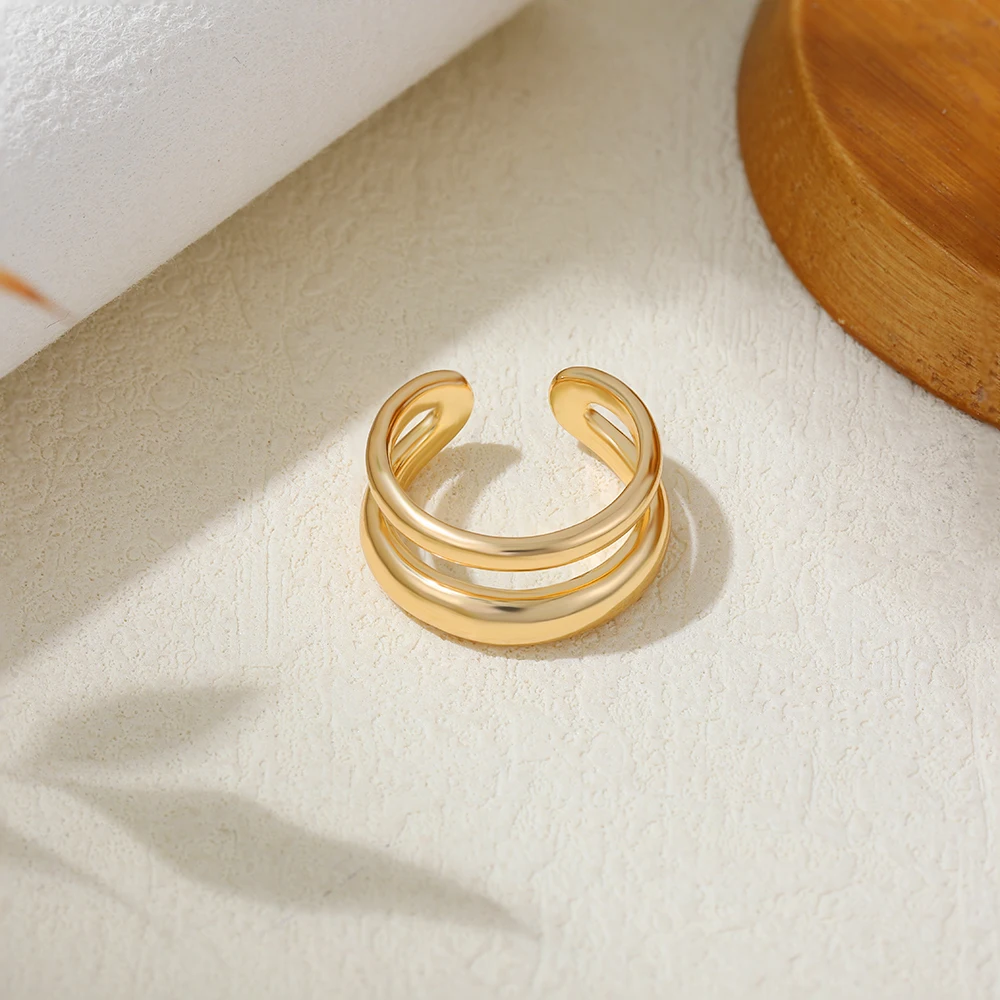 Retro Chunky Dome Wide Zircon Knuckle Ring Gold Plated Waterproof Double-layer Minimalist Thick Ring Punk Femal Jewelry Bijoux