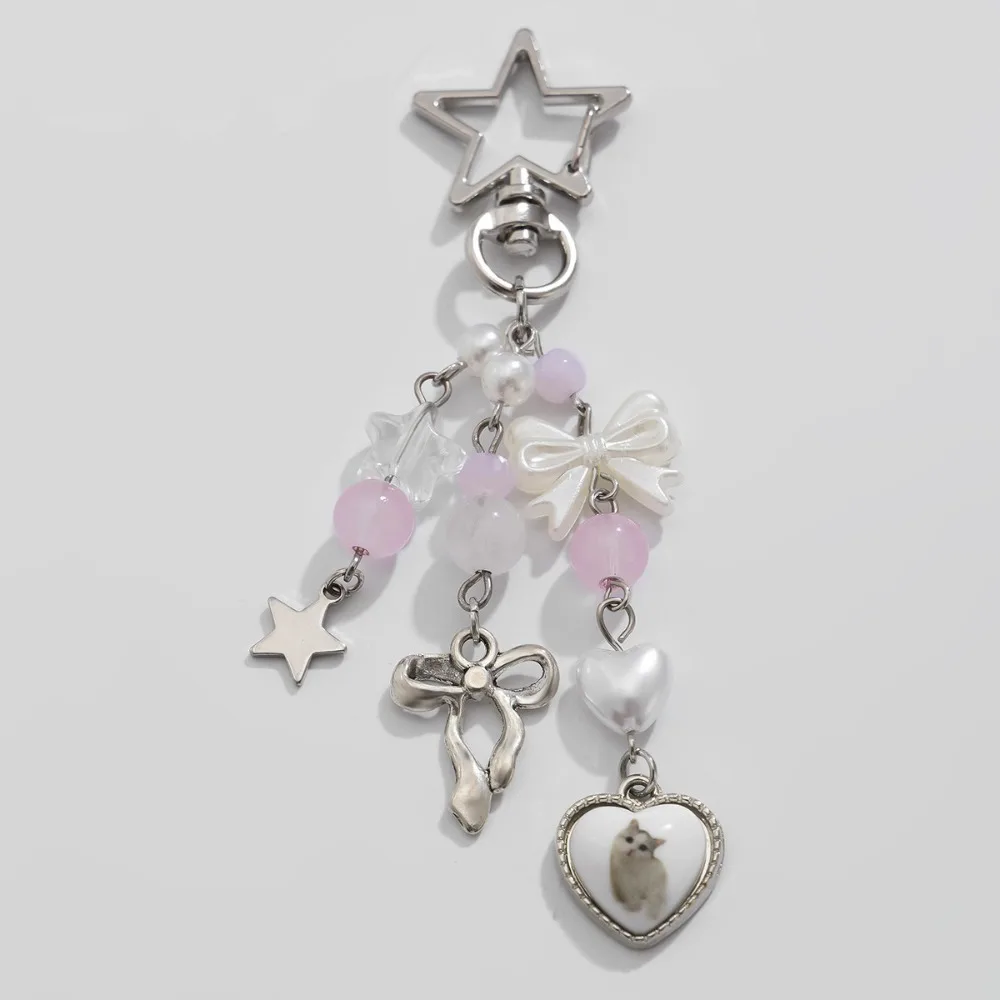 Y2k Fashion Keychain Flower Star Love Bow Strawberry Pendant Acrylic Key Chain Student Women Bag Backpack Accessories