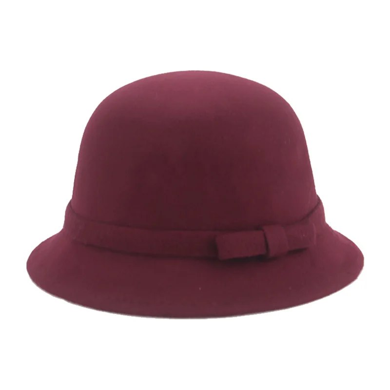 Kids Hat Fedoras Girls Child Hats Autumn Winter Solid Dome Round Bowknot Elegant Cute Girls Winter Hat Red Black Chapeau Femme