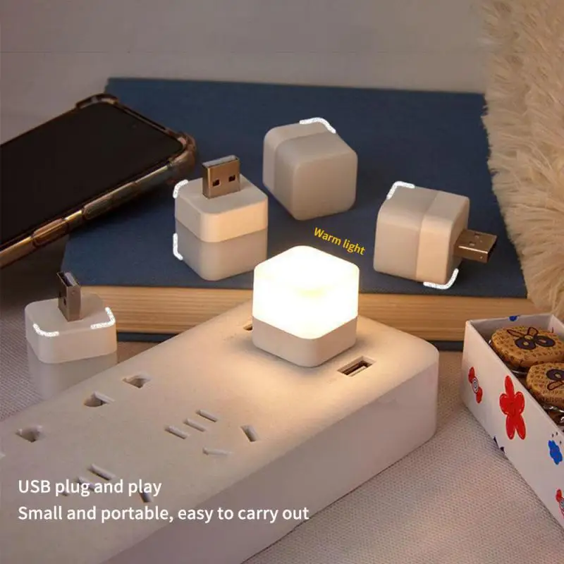 LED Light USB Night 5V Small Plug Lamp PC Mobile Power Charging Mini Book Eye Protection Square Reading