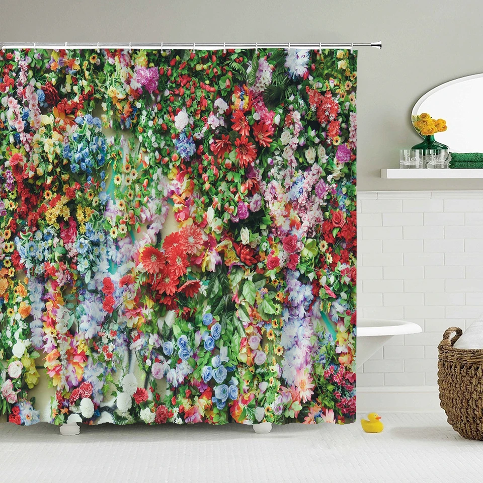 

Bath Curtain 3d Printing Flower Colorful Shower Curtains 180*180cm Waterproof Bathroom Curtain Home Washable Fabric With12 Hooks