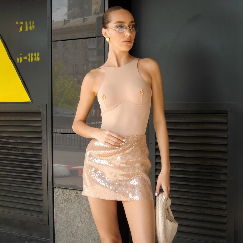 2Pcs Sexy Women One Piece Swimsuit Female Swimwear Solid