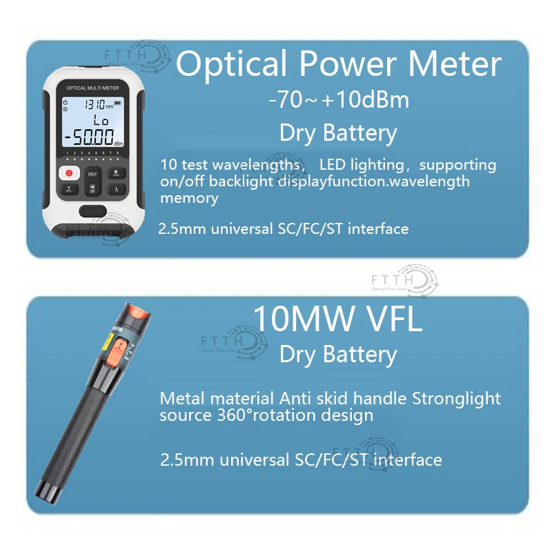 FTTH Fiber Optic Tool Kit with Fiber Optic Power Meter and 10mW Visual Fault Locator FC-6S/SKL-6C Fiber Cleaver FTTH tool