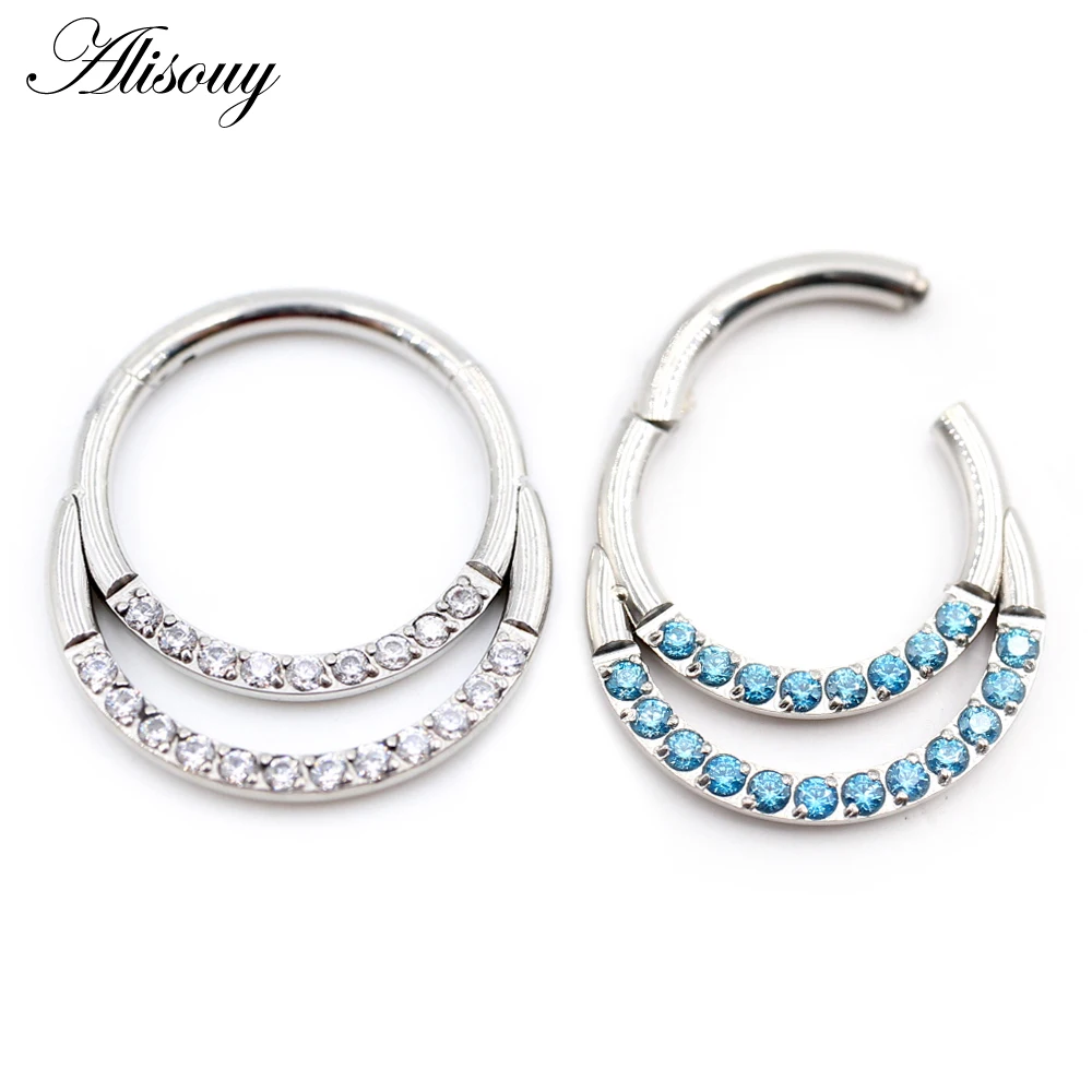 

Alisouy, 1 шт., циркониевые серьги-кольца из нержавеющей стали с цирконом, серьги для Козелка, перегородка, мерцание носа