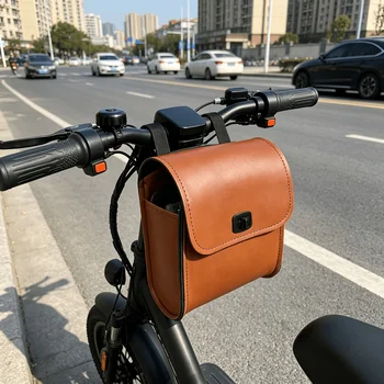 Borsa da manubrio retrò in pelle, borsa anteriore universale per mountain bike, bici da strada ed e-bike, borsa portaoggetti per ciclismo