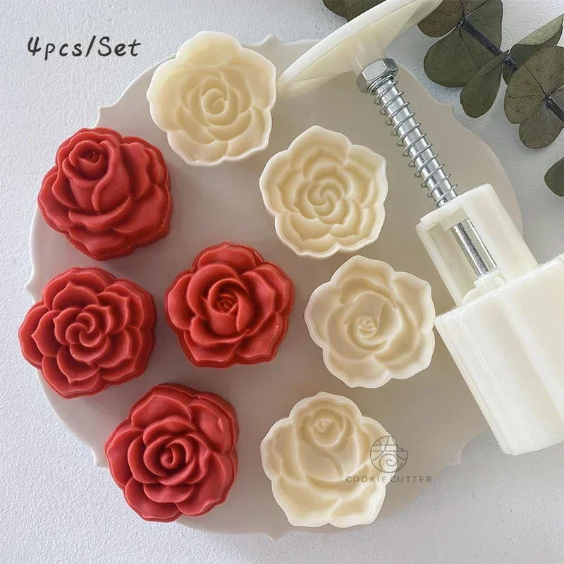 4pcs Flower Mold Pastry Mold Cherry Blossom Rose Pattern Hand Pressing Mold Plunger Pastry Tool Creative Flower Home Baking Tool