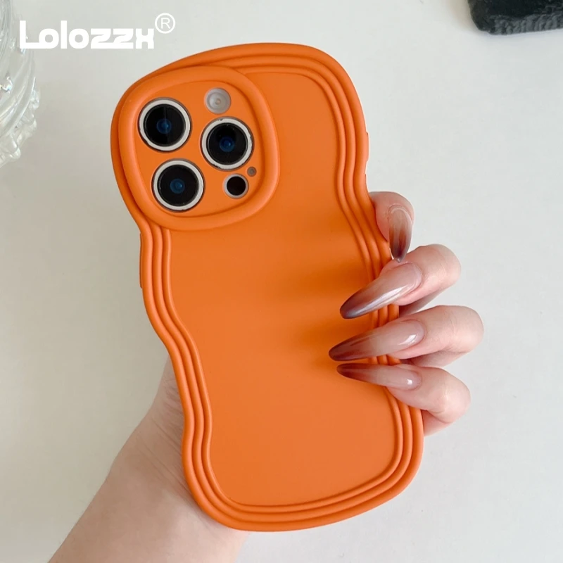 Chic Frosted Solid Color Wave Edge Phone Case - Soft TPU Shockproof Back Cover