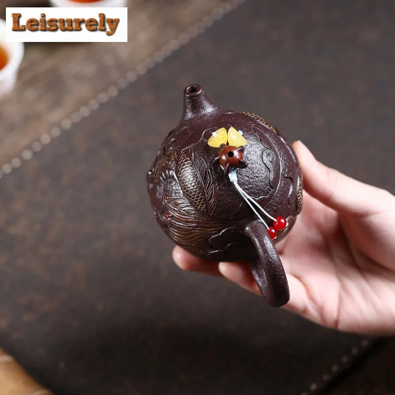 170ml Elegant Yixing Purple Clay Teapots Handmade Dragon Egg Pot Raw Ore Purple Jade Gold Sand Kettle Chinese Zisha Tea Set Tea