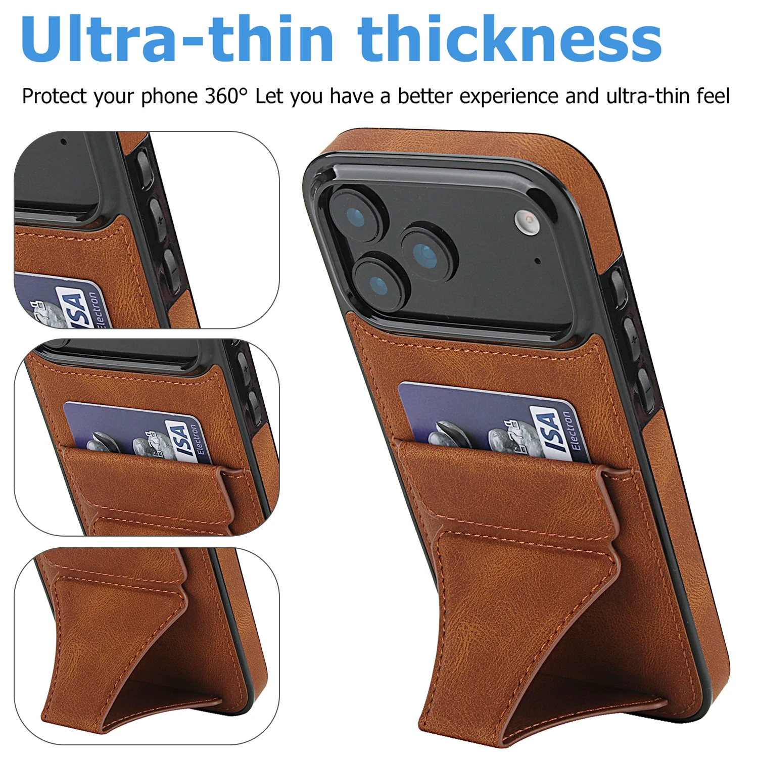 Foldable Leather Phone Case with Credit Card Slots and Kickstand Design