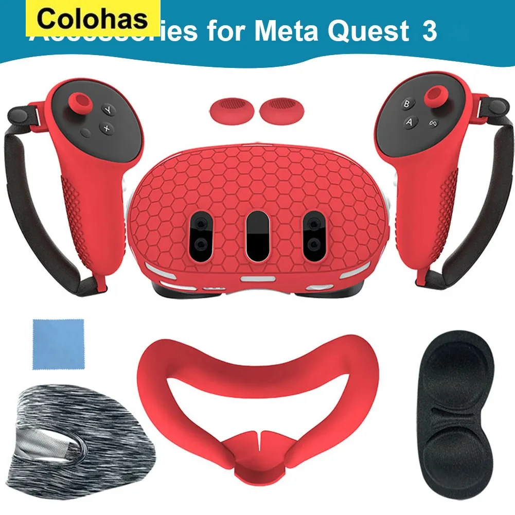 

7PCS/Set Silicone Protective Cover for Meta Quest 3 Anti-Leakage Nose Pad Mask Case VR Cover Controller Grips Cover VR Accessory