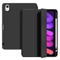 Versatile Silicone Smart Cover with Pencil Holder for iPad mini 7 2024 (Black)