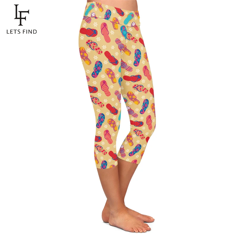Summer New 3D Slippers Printing High Waist Women Capri Leggings Fashion  High Quality Mid-Calf Leggings