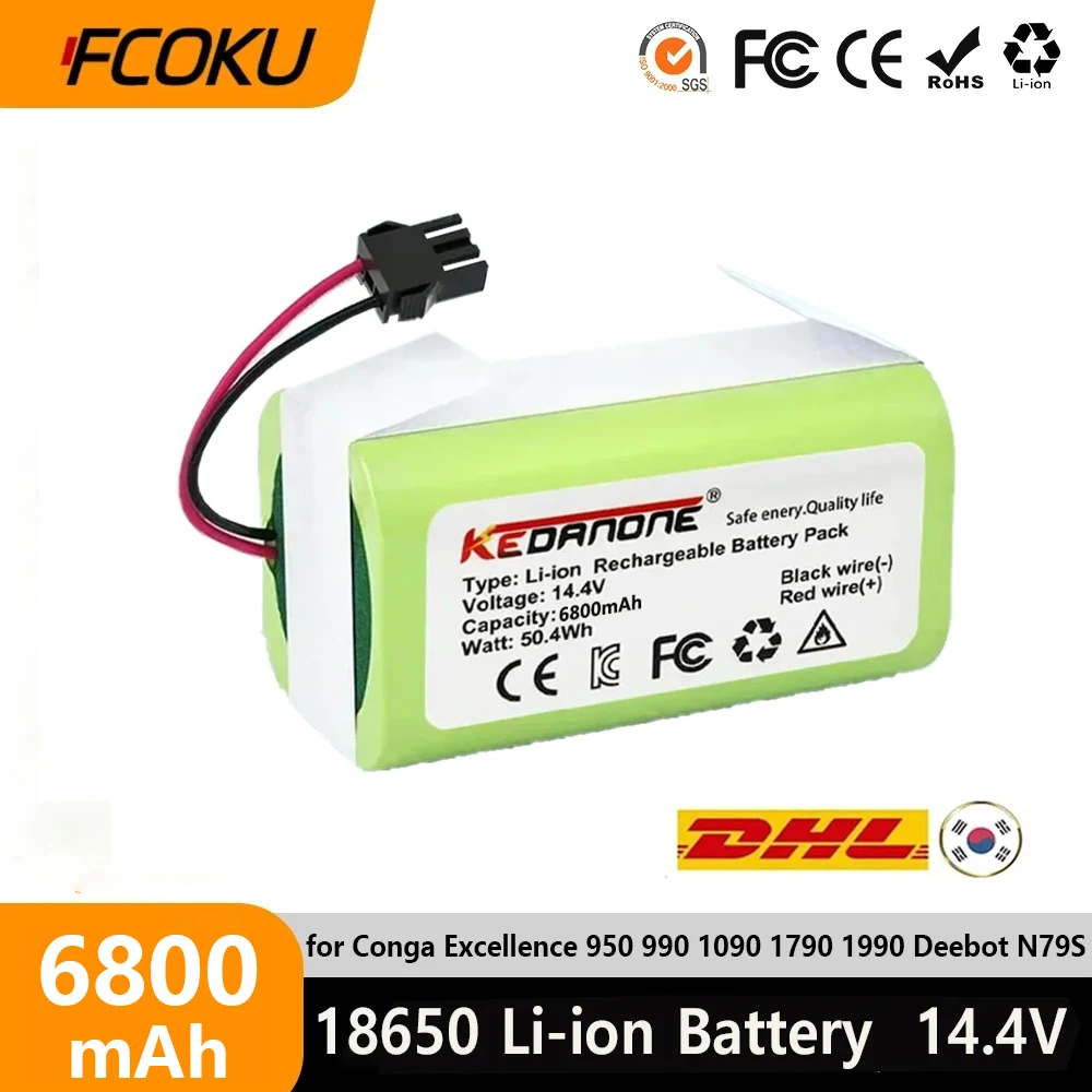 Batteria Agli Ioni Di Litio Fcoku 14.4V 6800Mah Per Conga Excellence 950 990 1090 1790 1990 Deebot N79S N79 Dn622 Eufy Robovac 11S 12 X500