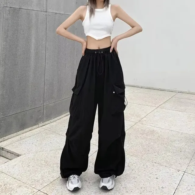 American retro workwear casual pants women's summer versatile straight leg hanging feeling ankle tied pants loose wide leg pants 2