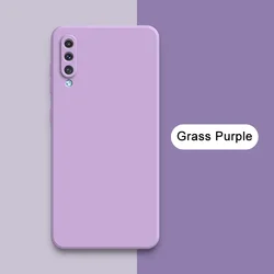 Luxury Square Liquid Phone Case - Soft Silicone 360° Protective Shockproof Cover - Samsung A50 (Grass Purple)