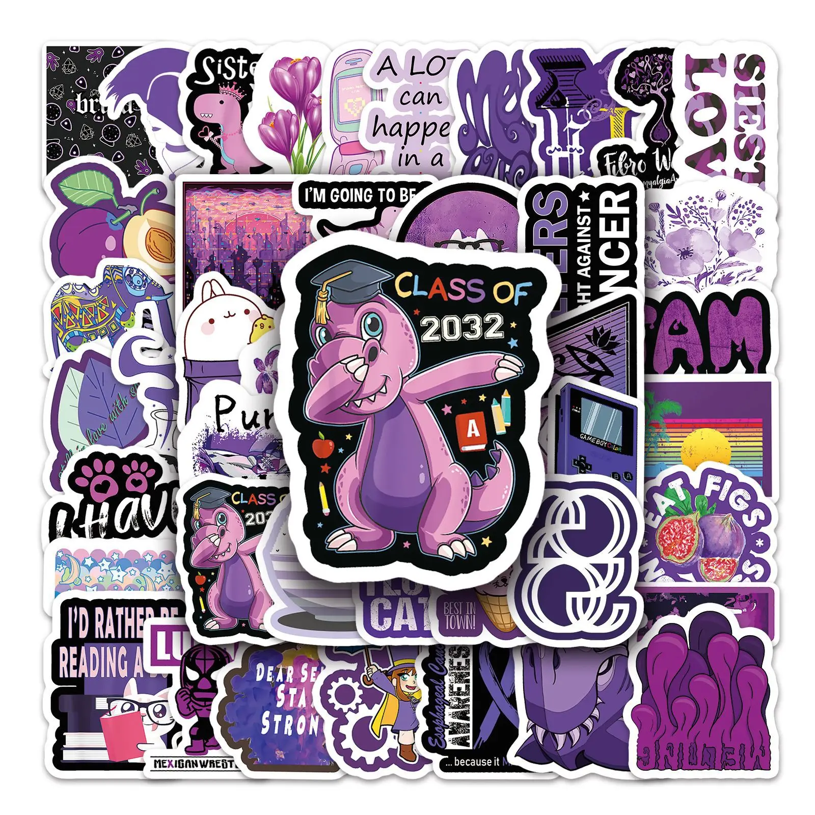 50Pcs Purple Ins Series Graffiti Stickers Suitable for Laptop Helmet Desktop Decoration DIY Sticker Toys Wholesale