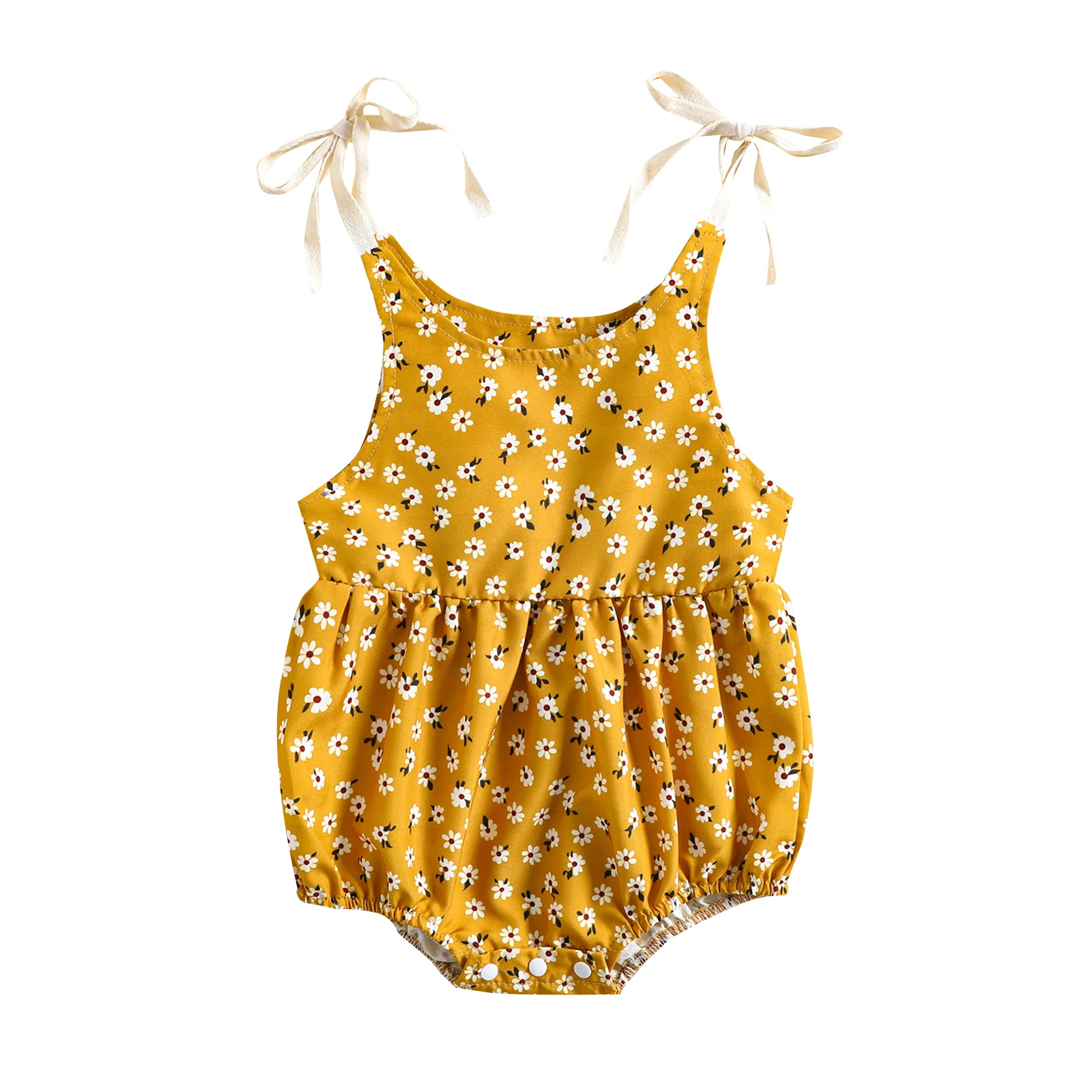 Infant Baby Girls Jumpsuits, Lacing Spaghetti Straps Flower/Dots Print Casual Daily Summer Bodysuit bamboo baby bodysuits	 Baby Rompers