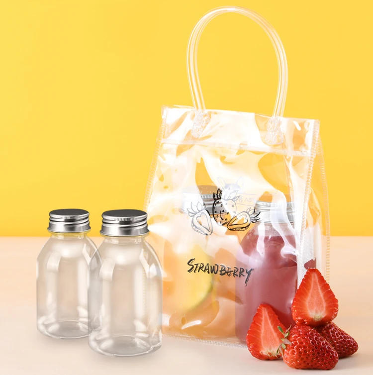 

25pcs/lot Mini Milk Tea Cup Plastic Bottle 250ml Bottle PVC Bag Plastic Jar with Lid Mason Jar Candy Jar Party Christmas Decor
