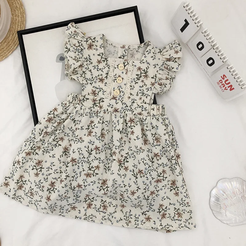 Summer Girls' Princess Dress Baby Cute Flower Pleated Sleeveless Party