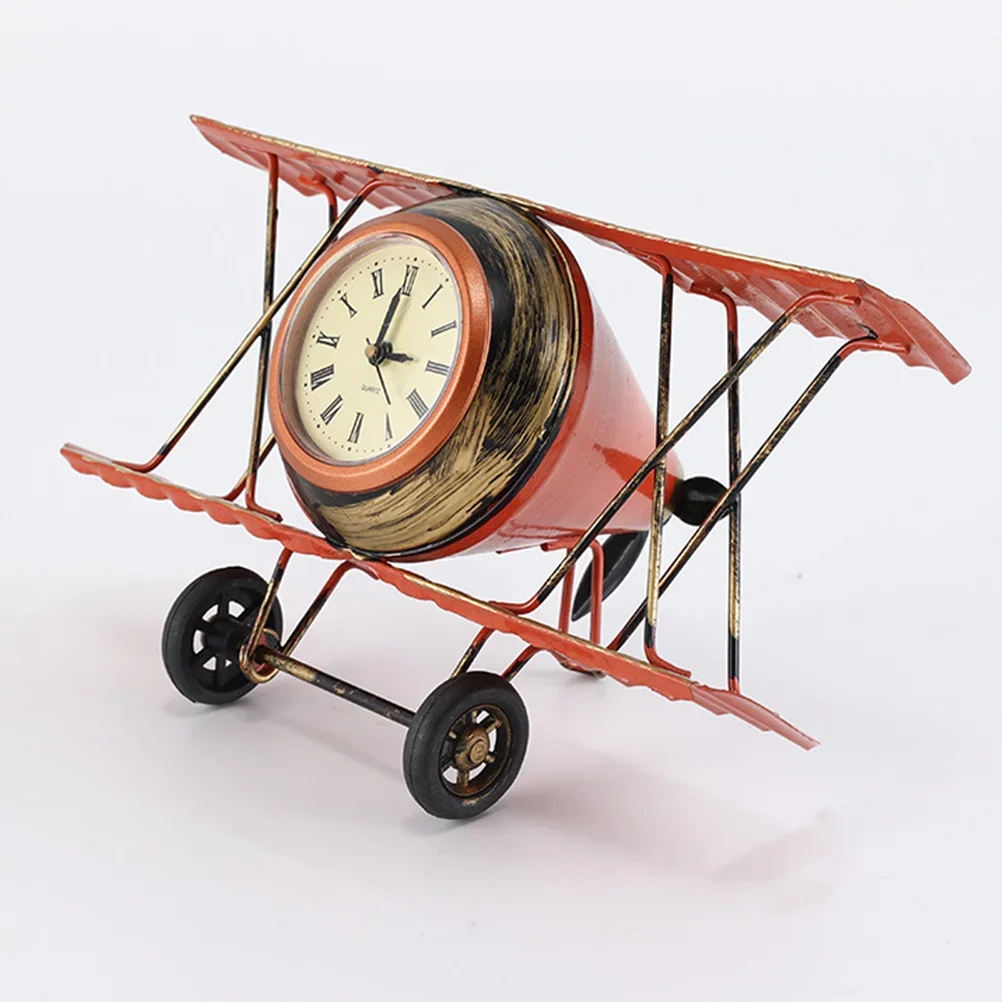 Retro Style Clock Decorative Desk Mantel Small Plane Living Room Table Vintage Old Fashioned Alarm