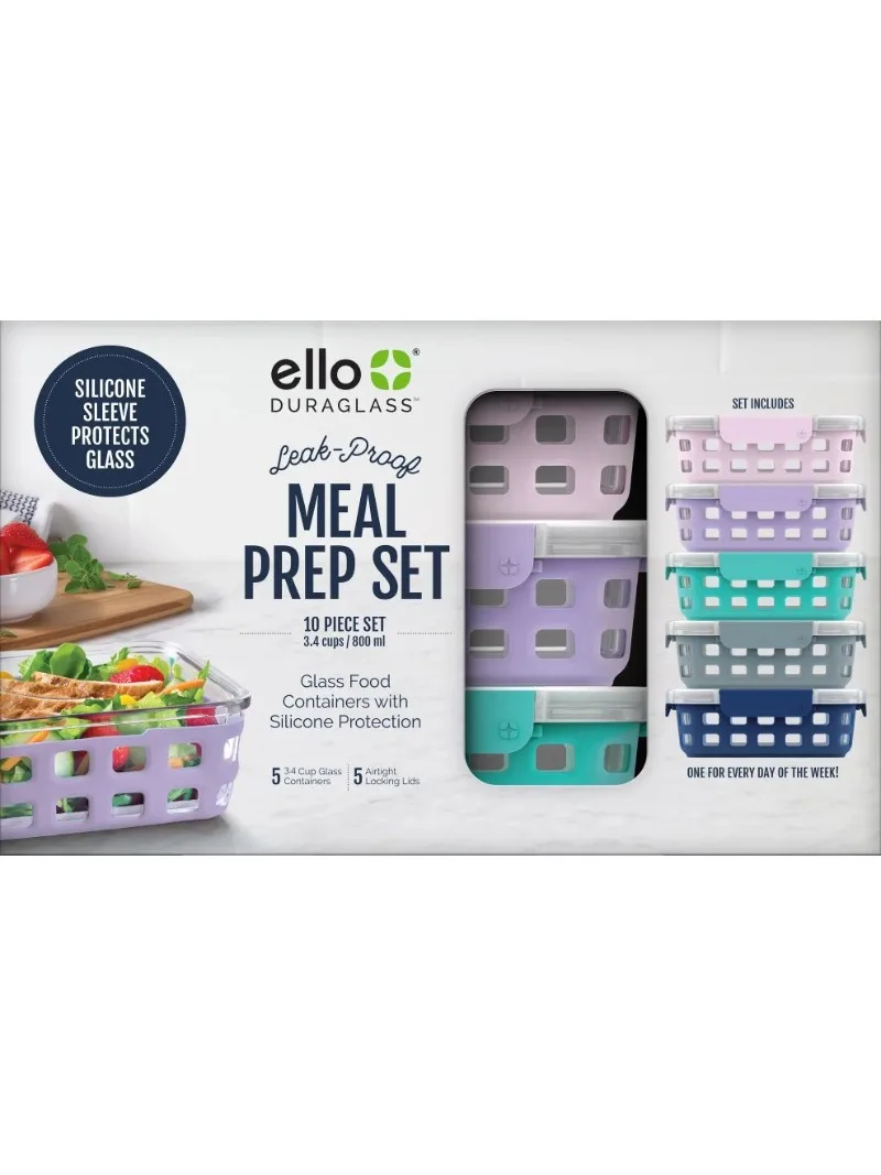 Ello Duraglass Round Glass Meal Prep Storage Containers Set with