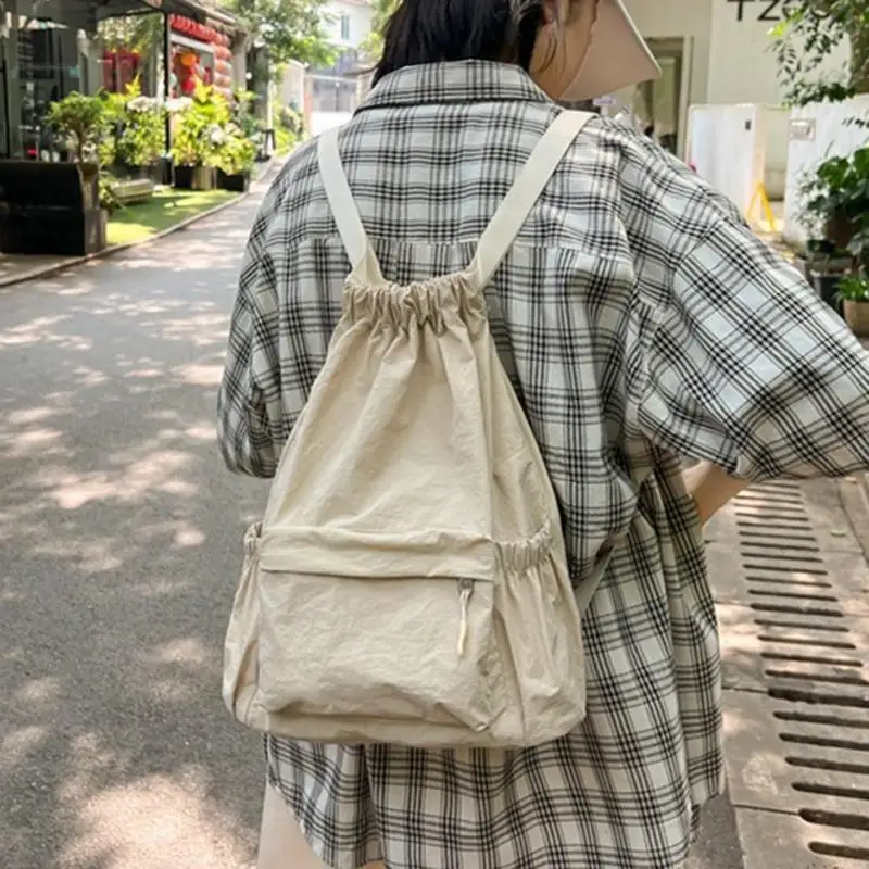 E8FB Trendy Canvas Drawstring Backpack Large Capacity School and Travel Bag for Teens and Adults Solid Color Daypack Book Bag 2