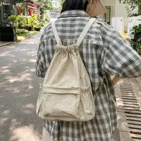 E8FB Trendy Canvas Drawstring Backpack Large Capacity School and Travel Bag for Teens and Adults Solid Color Daypack Book Bag 2