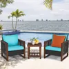 3 Pieces Patio Wicker Furniture Set, Rattan Outdoor Sofa Set w/Washable Cushion & Acacia Wood Coffee Table, Conversatio 3